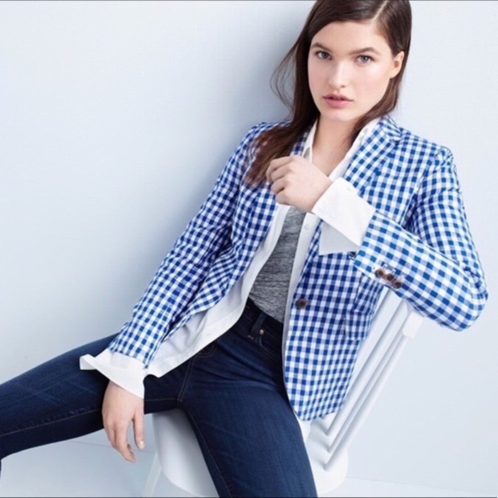J Crew Blue & White Gingham Blazer Size 6